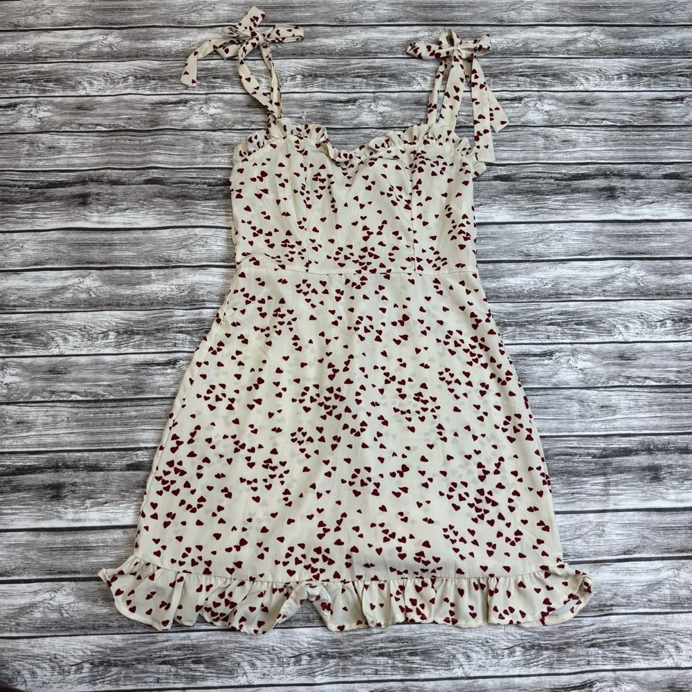 Heart Print Sweetheart Neck Tie Shoulder Dress Women’s Size S - Picture 12 of 13
